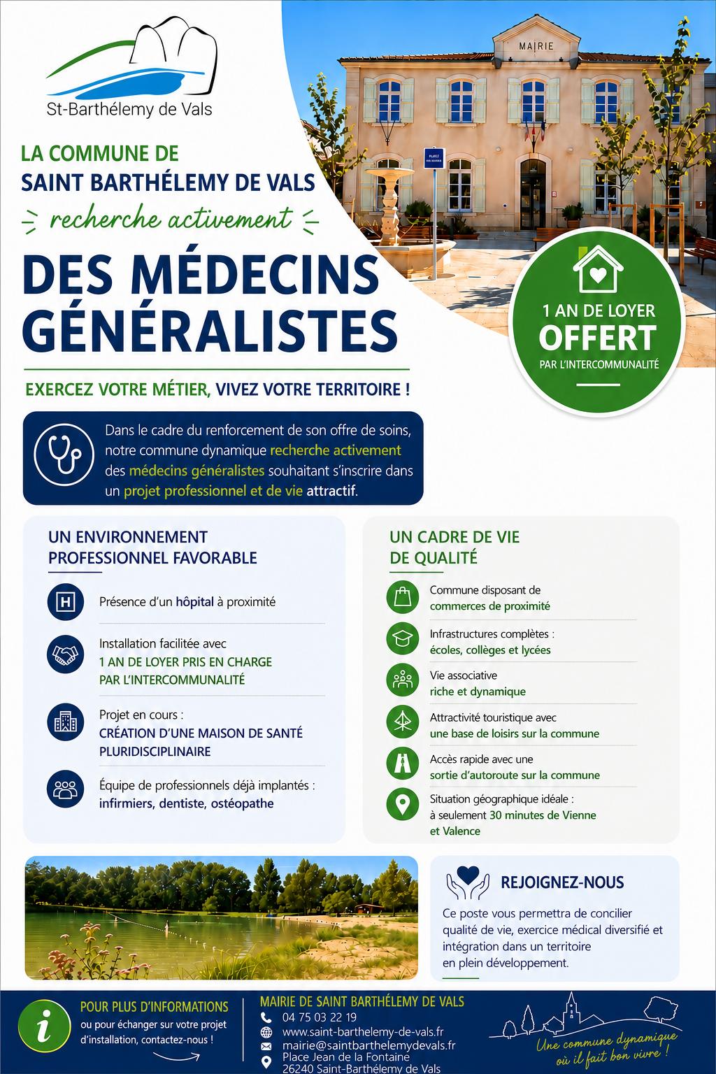 SAINT-BARTHELEMY-DE-VALS (Drôme) RECHERCHE SES MEDECINS GENERALISTES